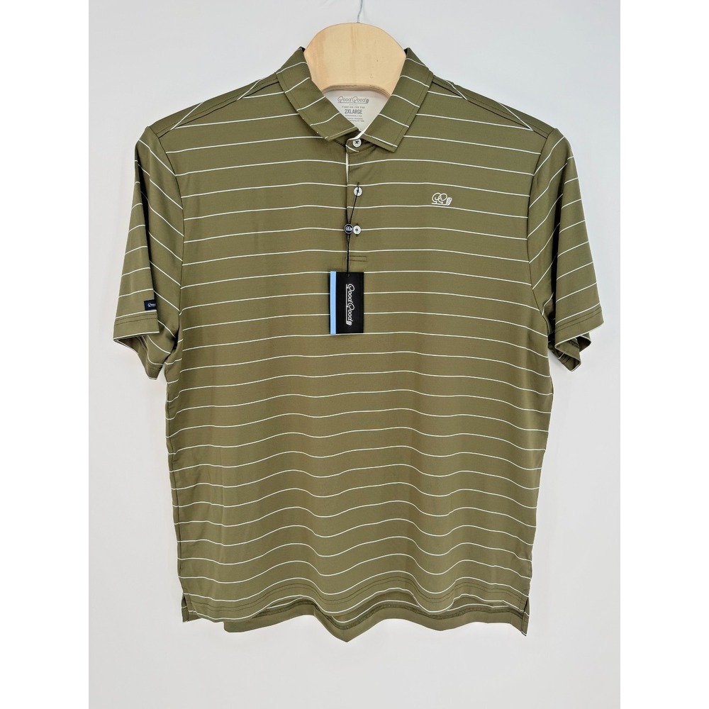 NEW Good Good Golf Polo Stance‎ Striped Mens 2XL Performance Olive Green $74.99